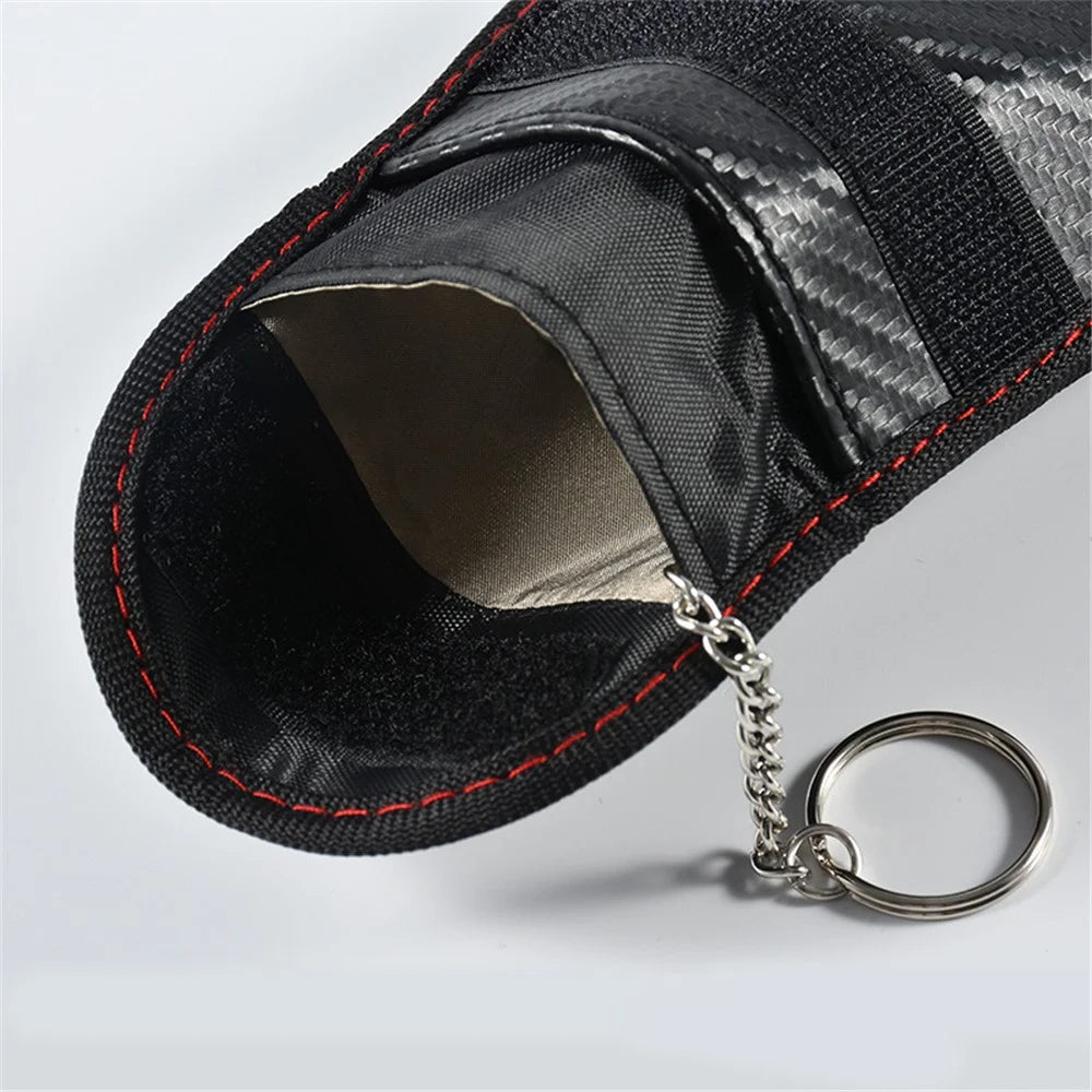 Double Layer Carbon Fiber Texture Leather RFID Blocking Car Key Signal Shielding Bag Key Storage Pouch - 7
