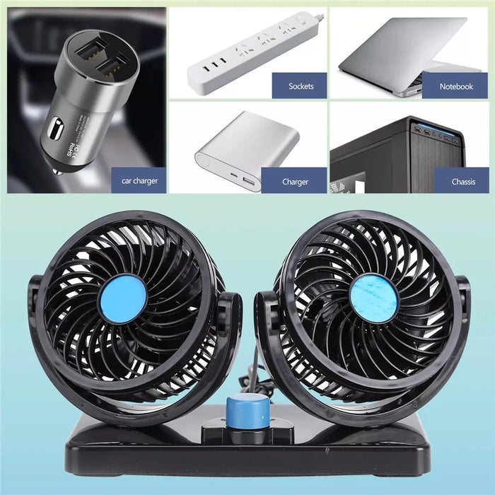 Car Dashboard Cooling Fan USB Electric Dual-Head Cooling Air Circulator Strong Wind 360-Degree Rotatable Cooler - 5