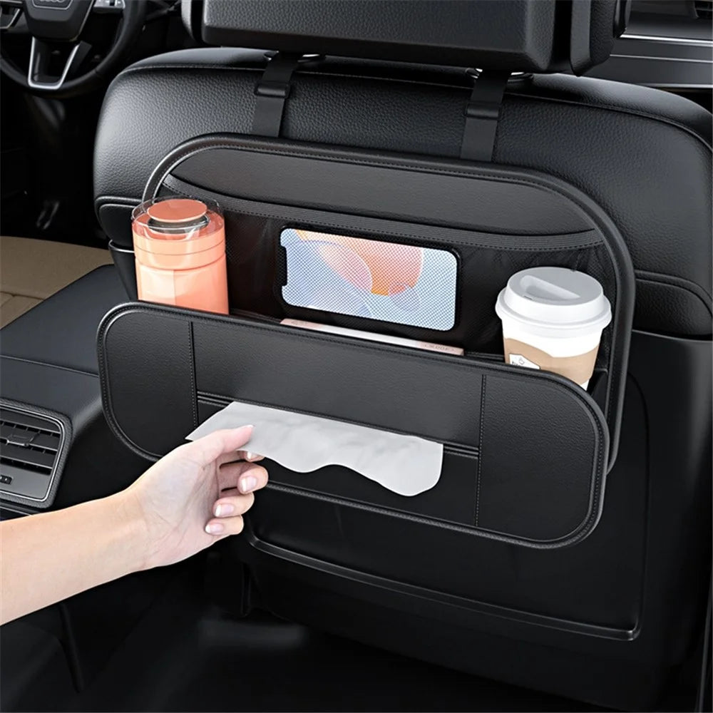 Backseat Car Organizer PU Leather Car Seat Back Storage Holder for Smartphone, Bottle, Cup Universal Car Accessories - 2