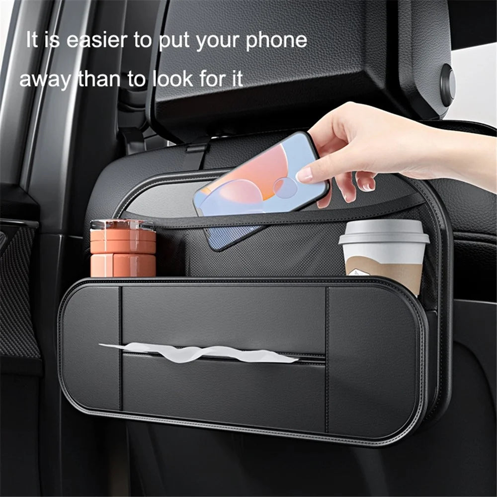 Backseat Car Organizer PU Leather Car Seat Back Storage Holder for Smartphone, Bottle, Cup Universal Car Accessories - 3