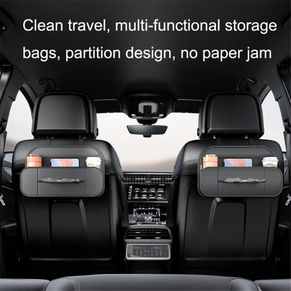 Backseat Car Organizer PU Leather Car Seat Back Storage Holder for Smartphone, Bottle, Cup Universal Car Accessories - 4