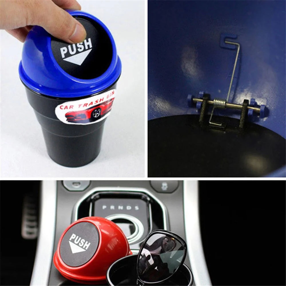 Car Trash Can Ash Bin Hand Push Mini Garbage Can Vehicle Interior Accessories - Red - 2