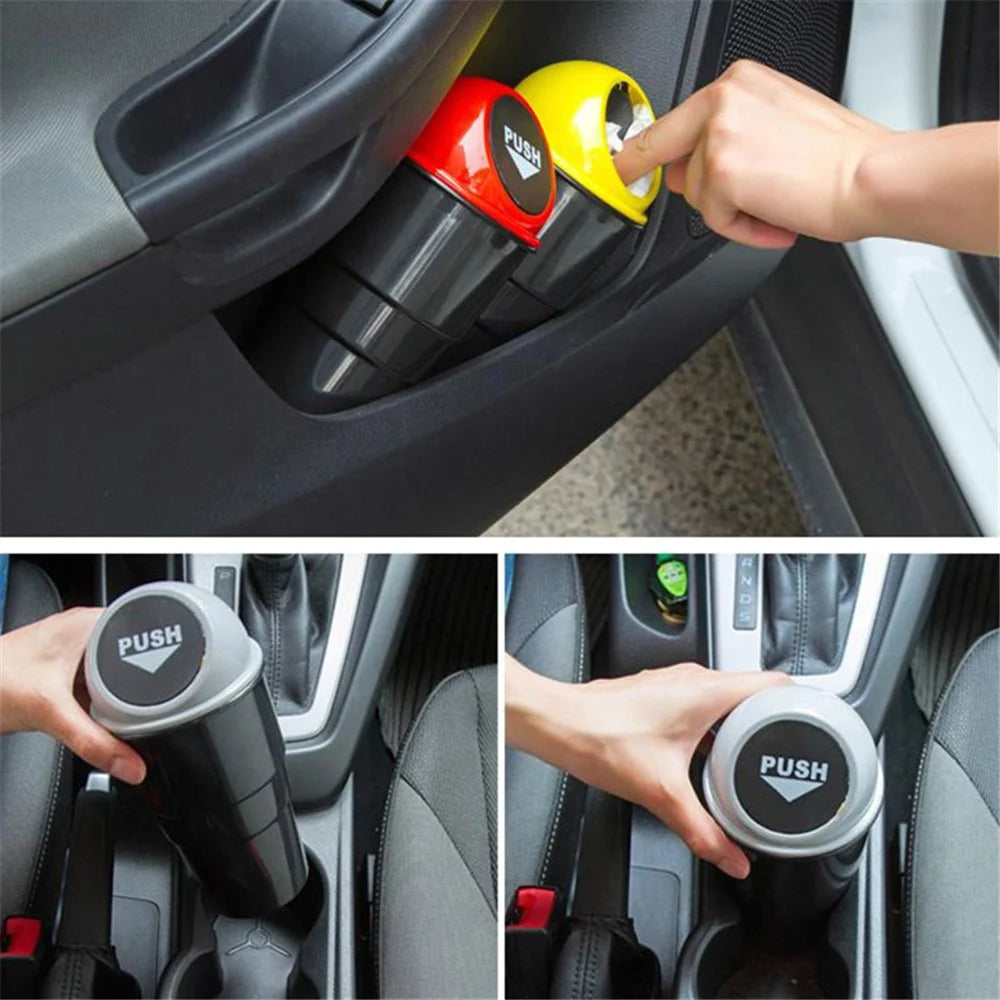 Car Trash Can Ash Bin Hand Push Mini Garbage Can Vehicle Interior Accessories - Red - 4