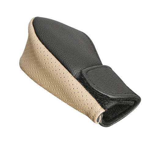 PU Leather Car Shift Knob Stick Cover Breathable Anti-skid Car Gear Shifter Cover - Beige / Black - 1
