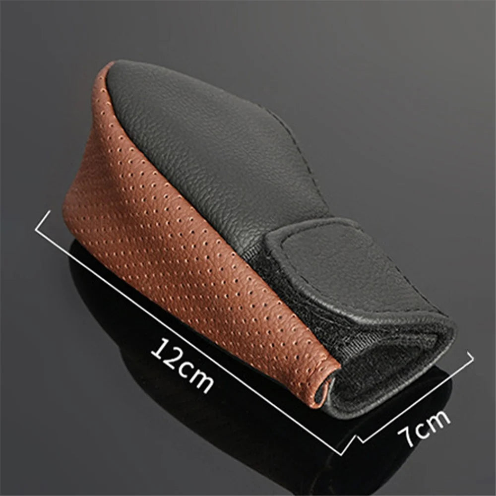 PU Leather Car Shift Knob Stick Cover Breathable Anti-skid Car Gear Shifter Cover - Beige / Black - 6