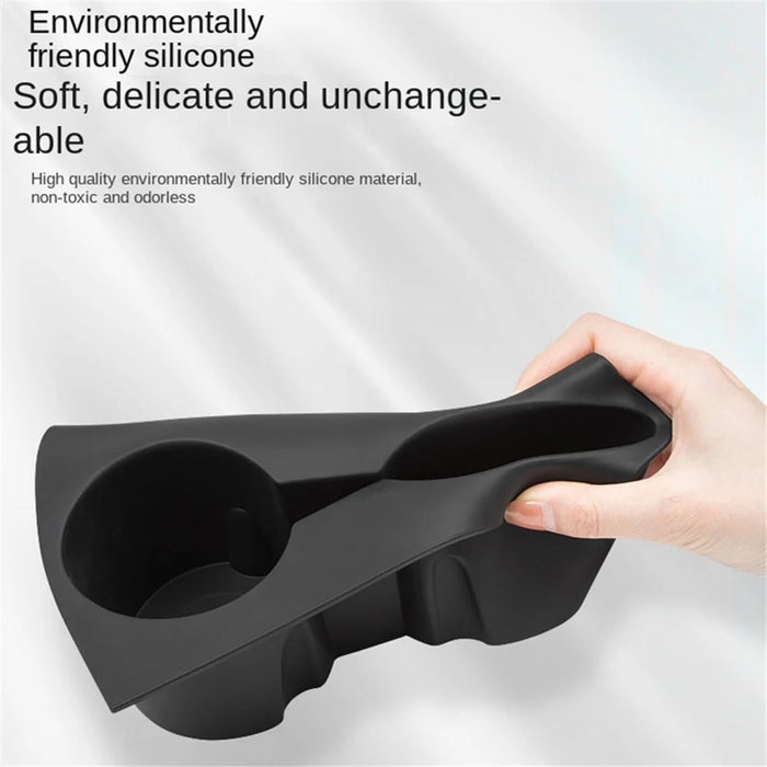 M10739 For Tesla Model 3 / Y Integrated Silicone Car Armrest Anti-slip Mat Cup Drinks Holder Tray Center Console Organizer - Black - 3