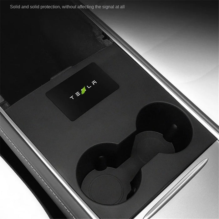 M10739 For Tesla Model 3 / Y Integrated Silicone Car Armrest Anti-slip Mat Cup Drinks Holder Tray Center Console Organizer - Black - 7