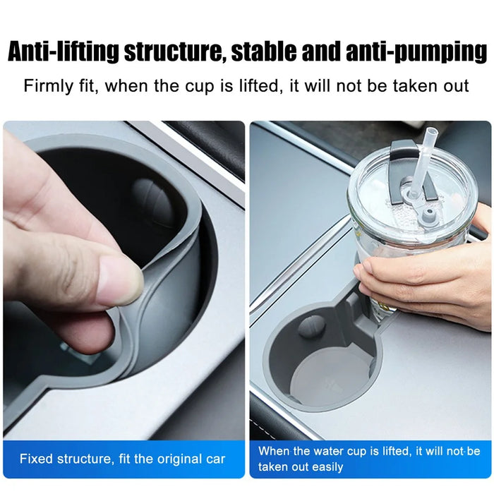 M30826 For Tesla Model 3 / Y Car TPE Center Console Organizer Drinks Cup Holder Tray Armrest Organizer - Grey - 4