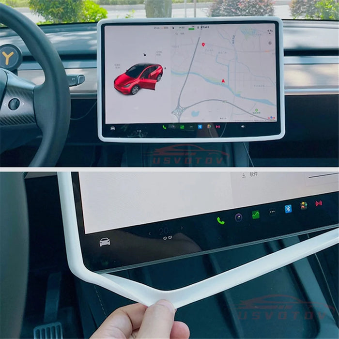 For Tesla Model Y / 3 Screen Silicone Case Car Display Screen Frame Protective Cover - Black - 6