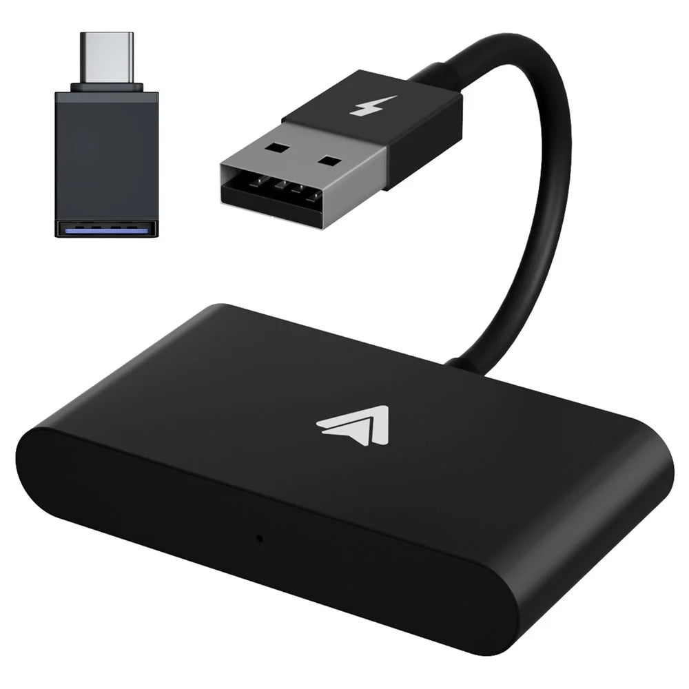 THT-020-2+ Android Auto Wireless CarPlay Adapter Android Auto Wired to Wireless Converter Support USB and Type-C Port - Black - 1