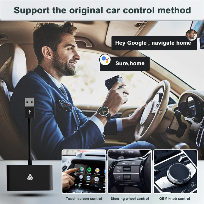 THT-020-2+ Android Auto Wireless CarPlay Adapter Android Auto Wired to Wireless Converter Support USB and Type-C Port - Black - 2