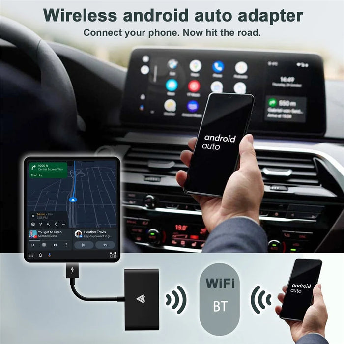 THT-020-2+ Android Auto Wireless CarPlay Adapter Android Auto Wired to Wireless Converter Support USB and Type-C Port - Black - 3