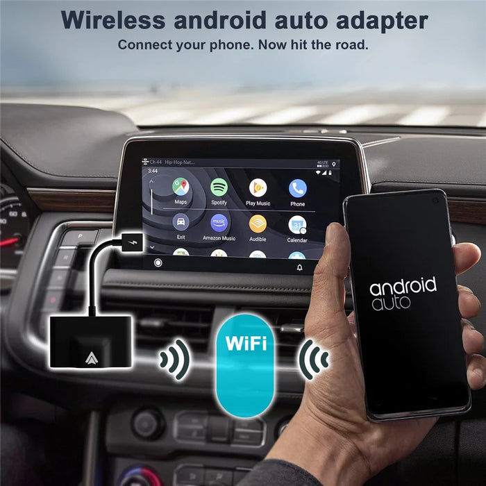 THT-020-3+ Wireless Android Auto Adapter Plug and Play Wired to Wireless Android Auto Dongle Compatible with Android 6.0+ - Black - 3