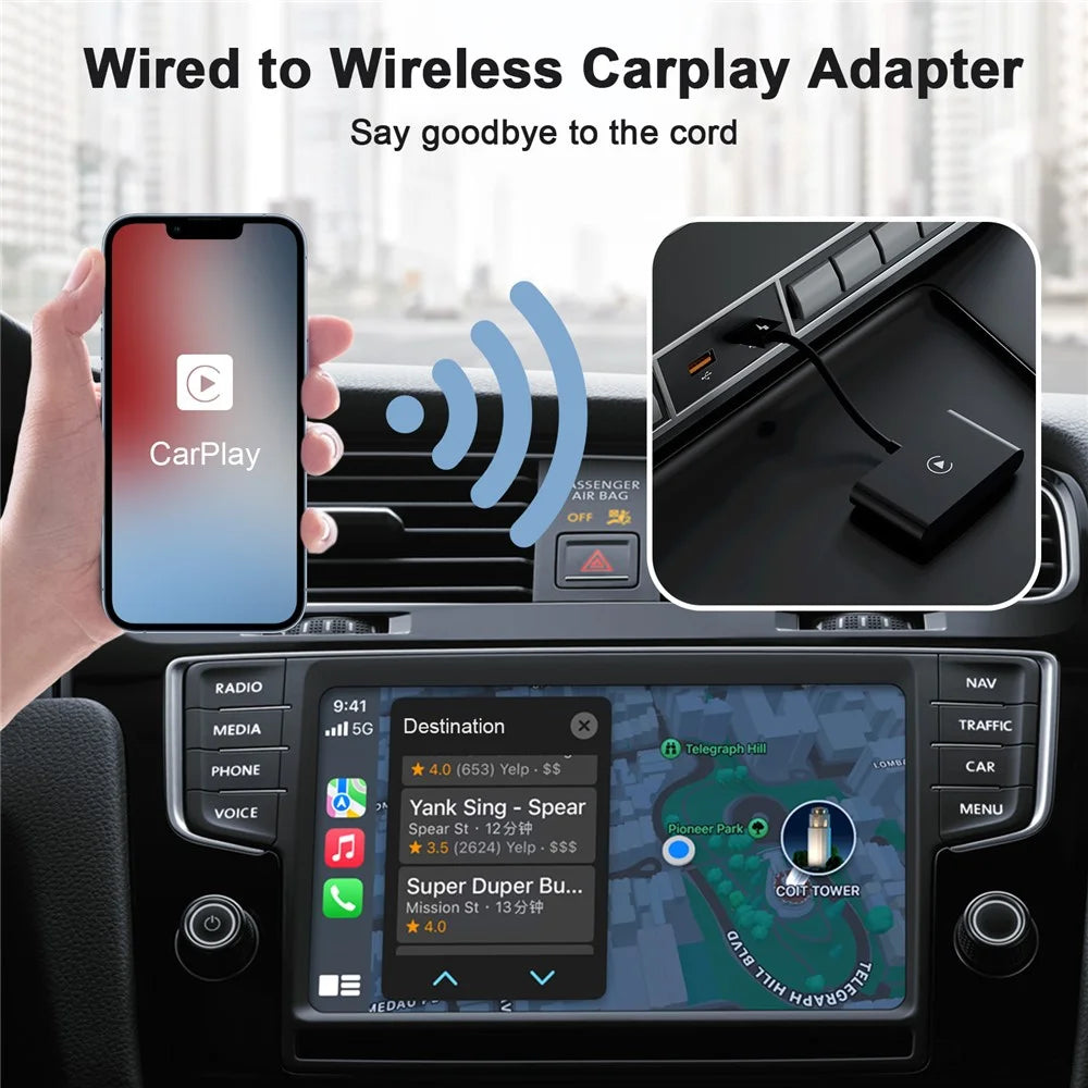 THT-020-2 iP Wireless CarPlay Converter Dongle for Wired CarPlay Car Adapter Support Online Update, Plug & Play - Black - 4
