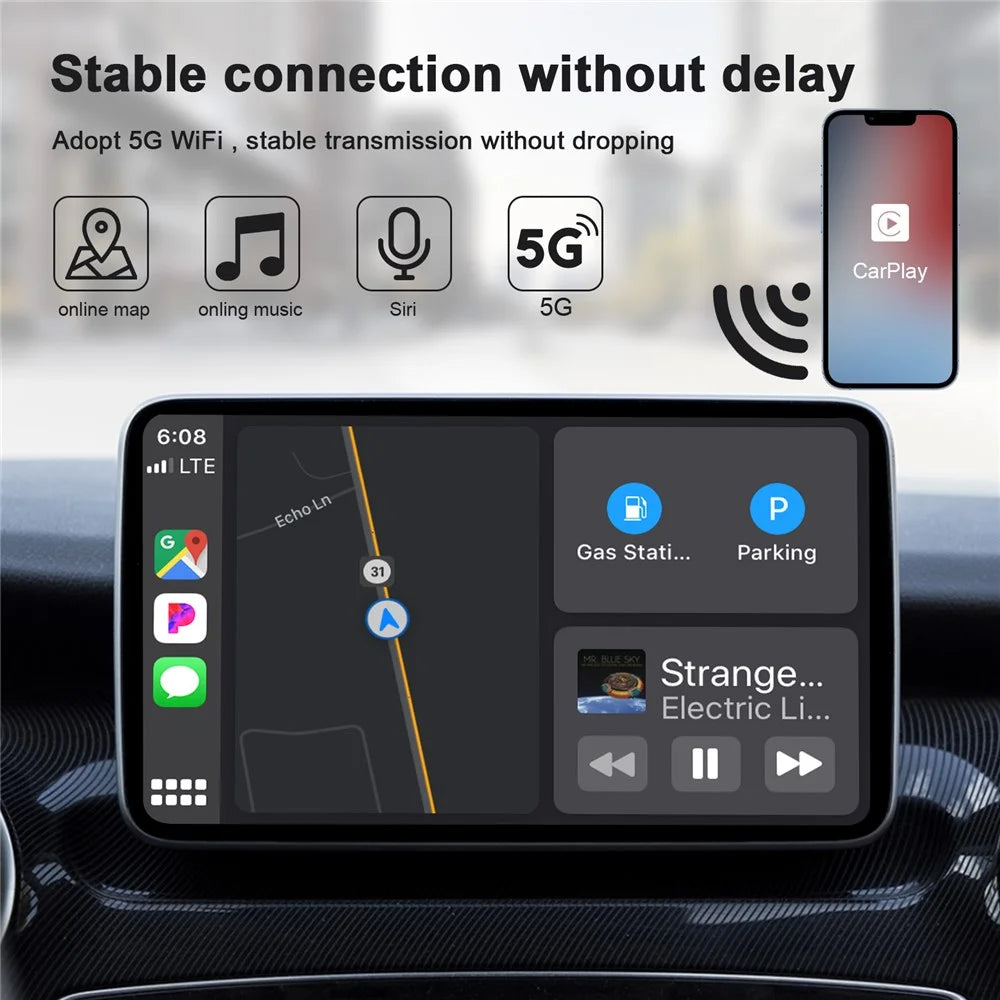 THT-020-2 iP Wireless CarPlay Converter Dongle for Wired CarPlay Car Adapter Support Online Update, Plug & Play - Black - 5