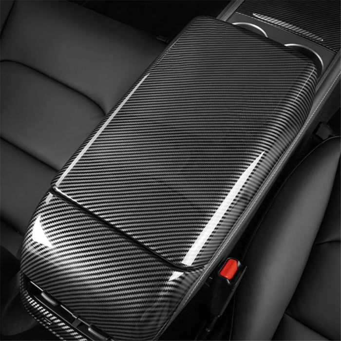 M30246 ABS Car Armrest Box Cover for Tesla Model 3 17-22 / Model Y 21-22 Central Control Armrest Interior Decor - Carbon Fiber - 3