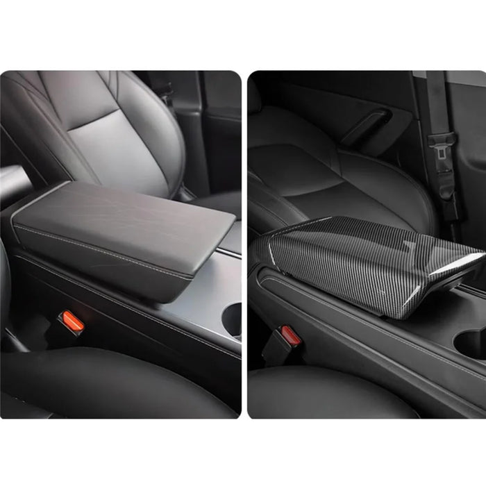 M30246 ABS Car Armrest Box Cover for Tesla Model 3 17-22 / Model Y 21-22 Central Control Armrest Interior Decor - Carbon Fiber - 6