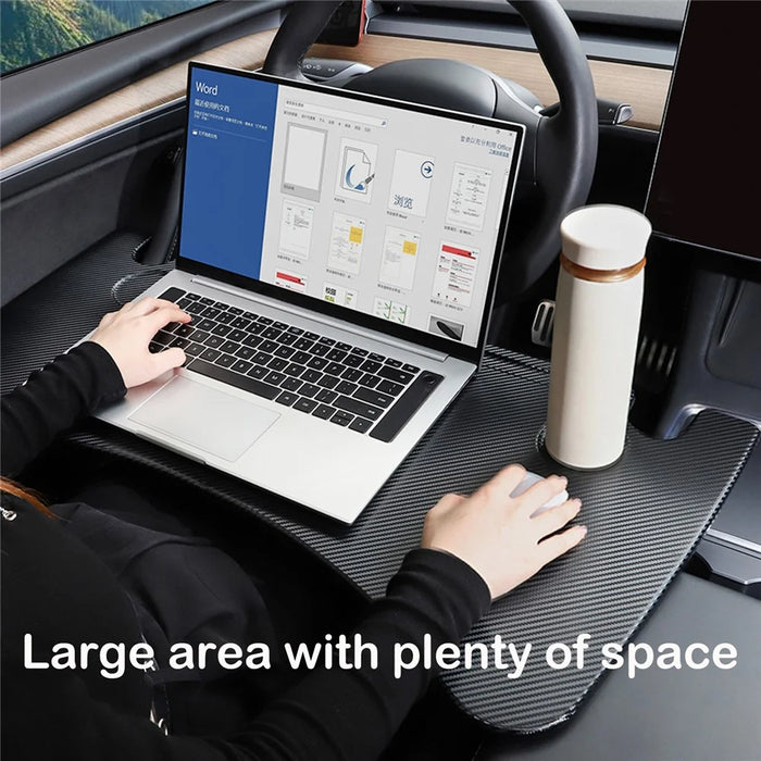 TSLZH271 Car Folding Table for Tesla Model Y 21-22 / Model 3 17-22 Carbon Fiber Steering Wheel Desk - 2