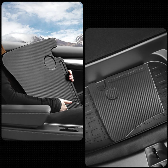 TSLZH271 Car Folding Table for Tesla Model Y 21-22 / Model 3 17-22 Carbon Fiber Steering Wheel Desk - 5