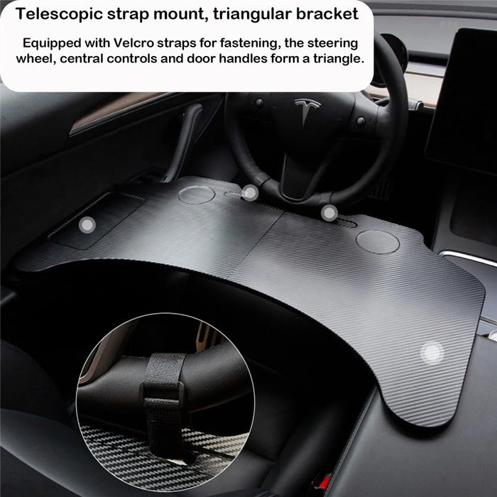 TSLZH271 Car Folding Table for Tesla Model Y 21-22 / Model 3 17-22 Carbon Fiber Steering Wheel Desk - 6