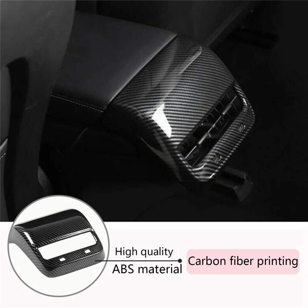 M30035 For Tesla Model 3 / Model Y Plastic Car Rear Air Vent Outlet Frame Interior Part - Carbon Fiber - 2