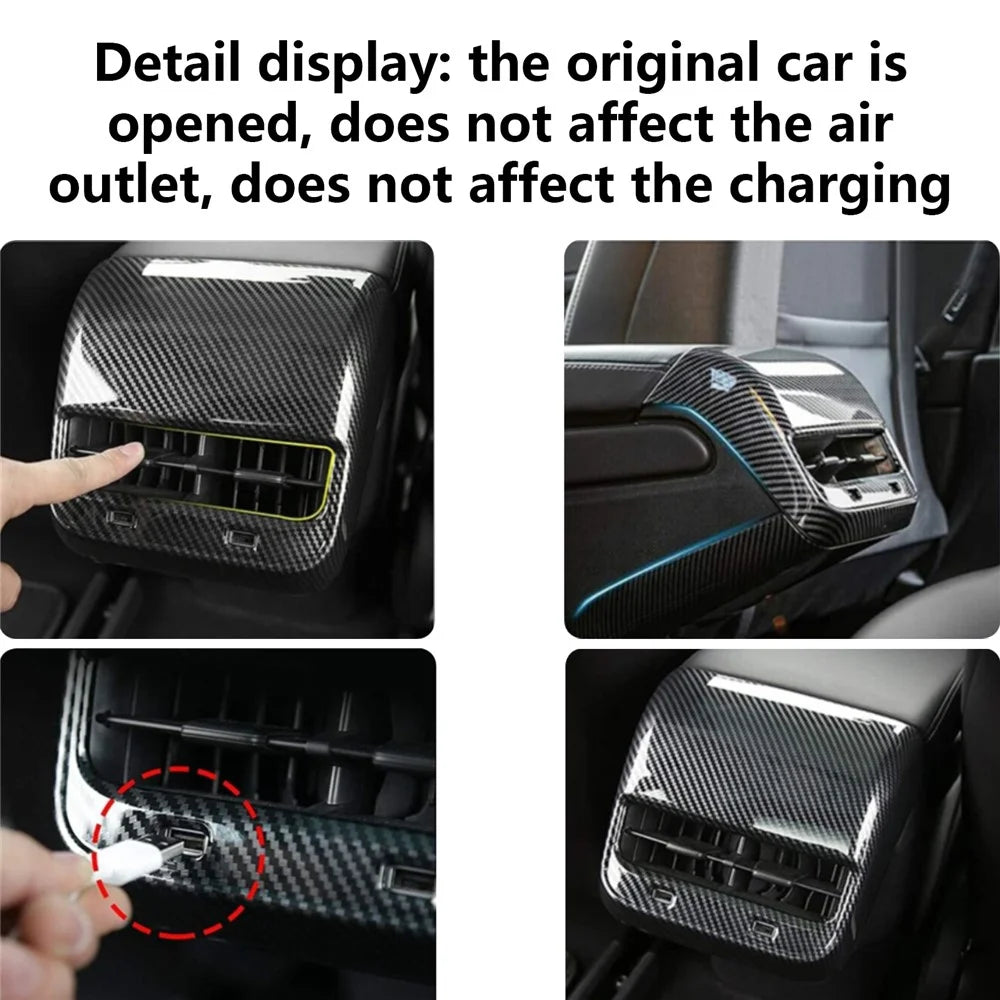 M30035 For Tesla Model 3 / Model Y Plastic Car Rear Air Vent Outlet Frame Interior Part - Carbon Fiber - 4