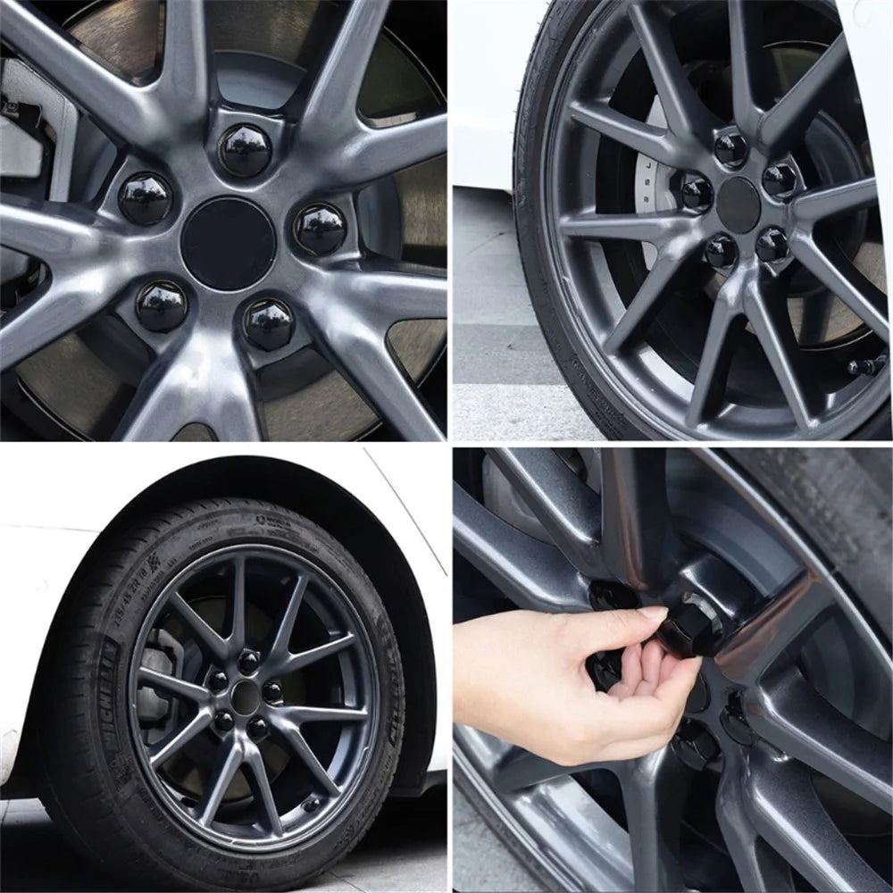 T98 20Pcs Wheel Screw Cap for Tesla Model 3 / X / S Car Nut Bolts Cap Tire Modify Dustproof Rustproof Cover Set - Glossy Grey - 6