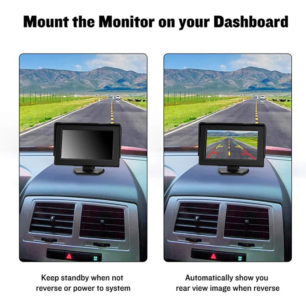 RH-302 4.3-inch TFT LCD Video Display Monitor with HD Square Rear View Camera Parking and Reverse System Kit - 2