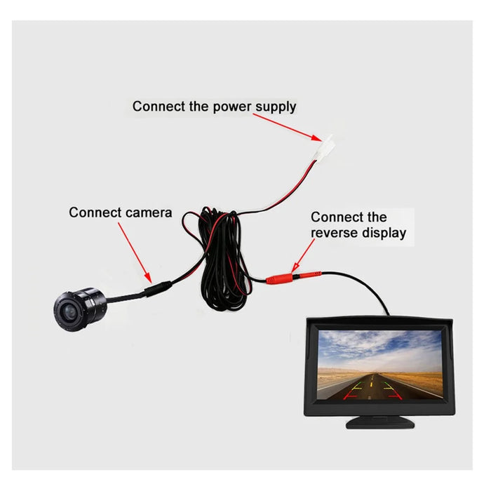 RH-304 4.3'' Display Screen Car Parking Reverse 170-Degree View Angle Round Rear Camera with Video Line - 4