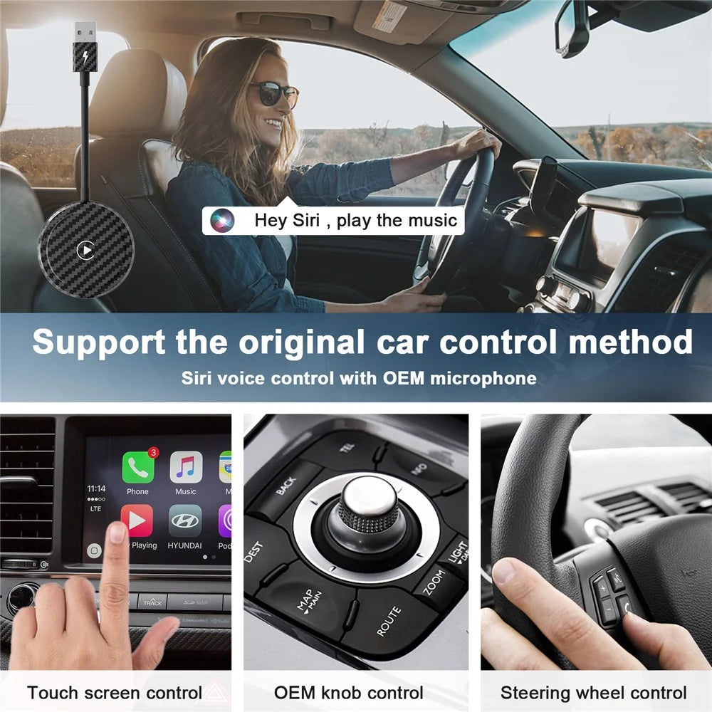 THT-020-5 Wireless CarPlay Adapter AI Box Wired to Wireless CarPlay Dongle for Wired CarPlay Cars - Black - 2
