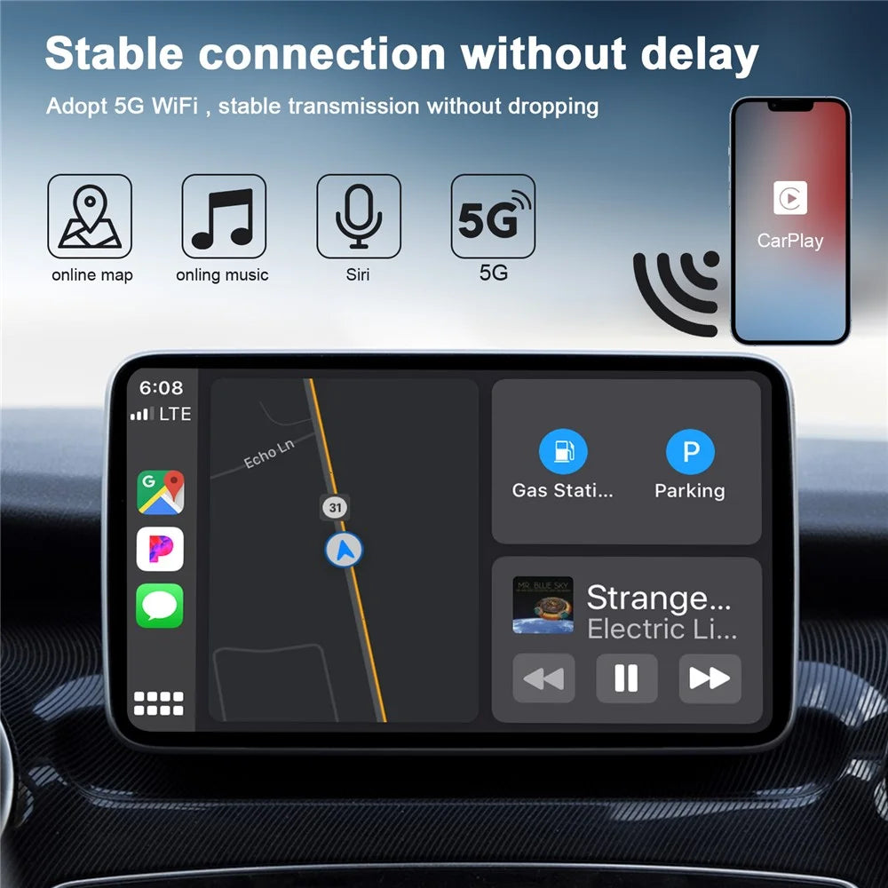 THT-020-5 Wireless CarPlay Adapter AI Box Wired to Wireless CarPlay Dongle for Wired CarPlay Cars - Black - 3