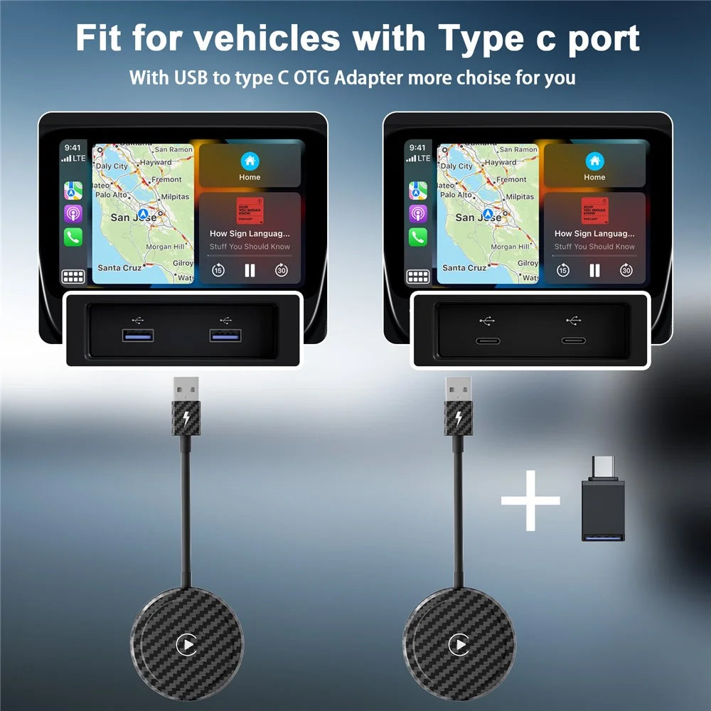 THT-020-5 Wireless CarPlay Adapter AI Box Wired to Wireless CarPlay Dongle for Wired CarPlay Cars - Black - 5