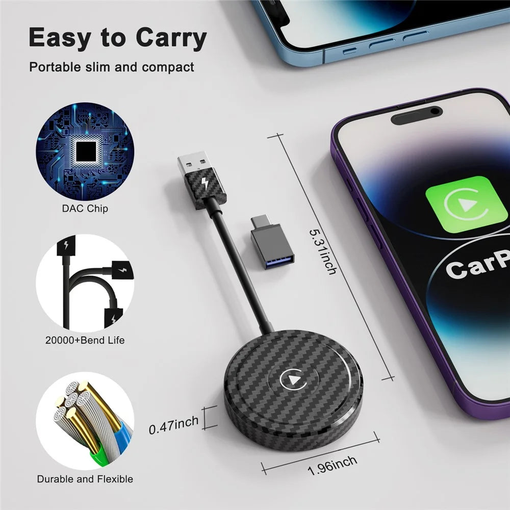 THT-020-5 Wireless CarPlay Adapter AI Box Wired to Wireless CarPlay Dongle for Wired CarPlay Cars - Black - 6