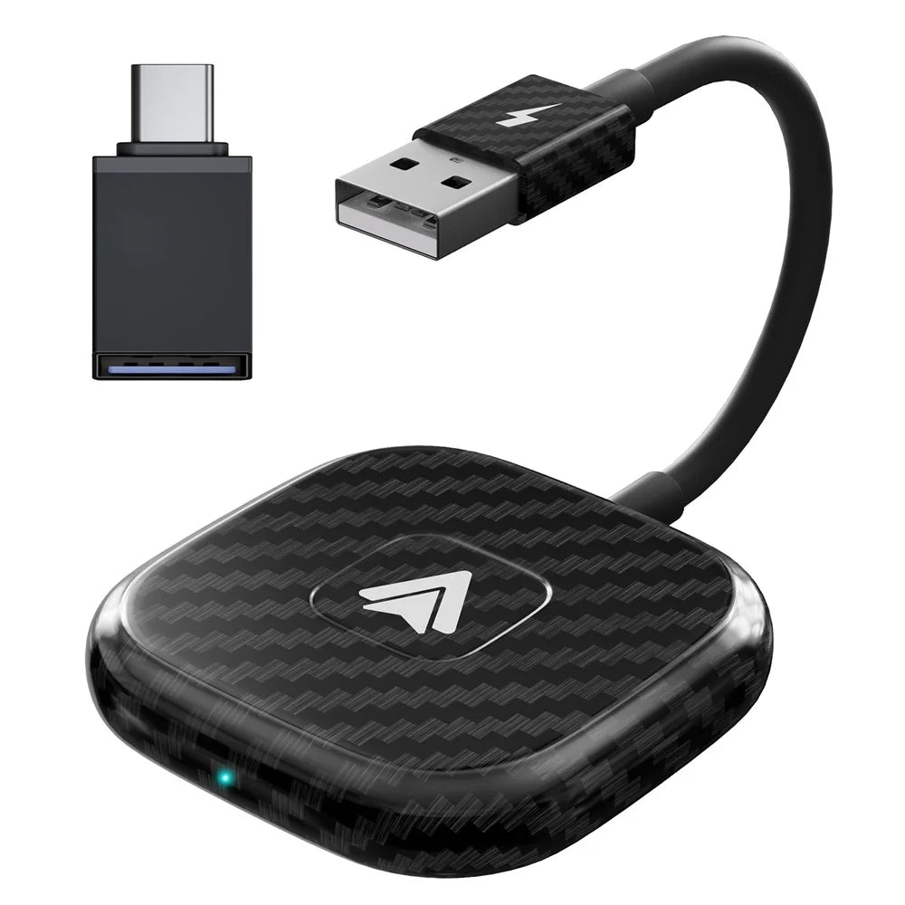 THT-020-4+ Wireless Car Player Adapter Wired to Wireless Android Auto Car Play Converter Support USB  /  Type-C Interface, Black - 1