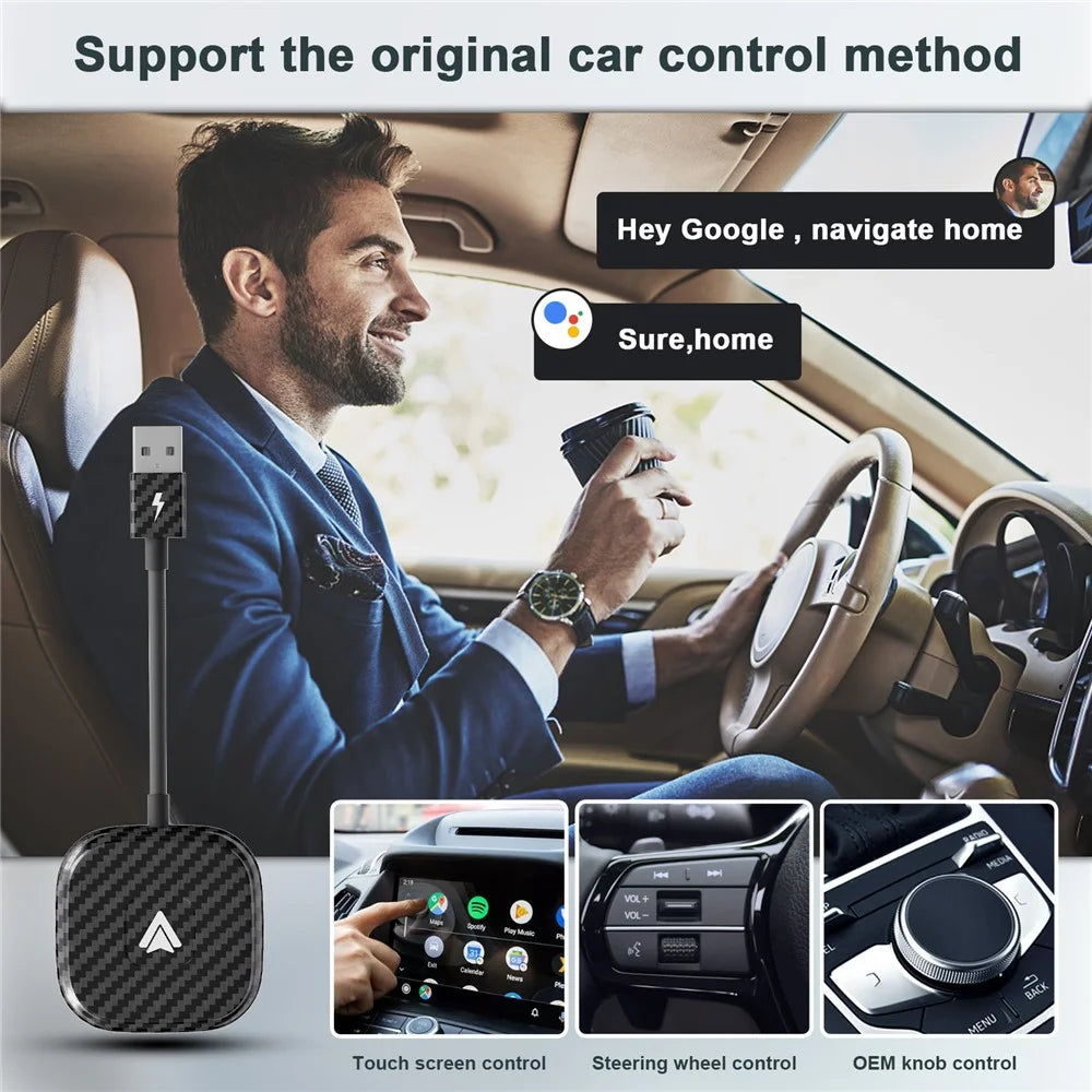 THT-020-4+ Wireless Car Player Adapter Wired to Wireless Android Auto Car Play Converter Support USB  /  Type-C Interface, Black - 2