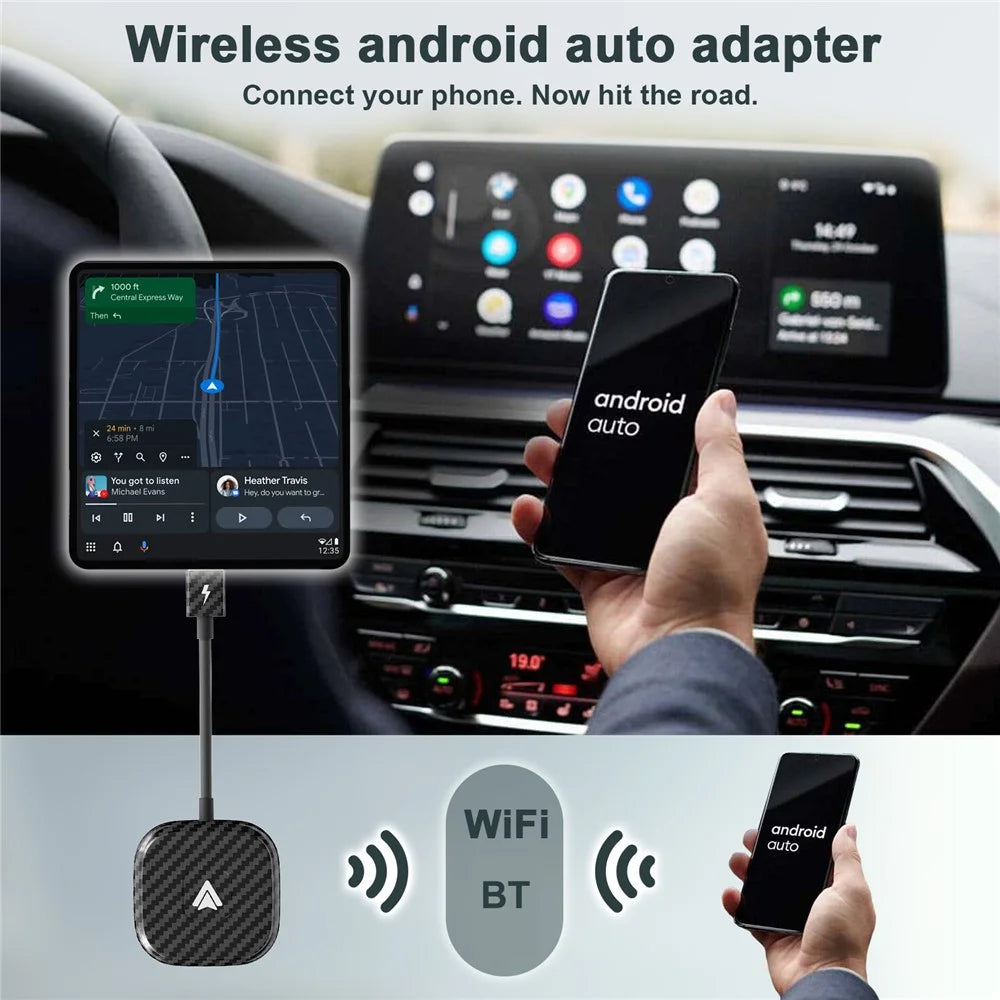 THT-020-4+ Wireless Car Player Adapter Wired to Wireless Android Auto Car Play Converter Support USB  /  Type-C Interface, Black - 3