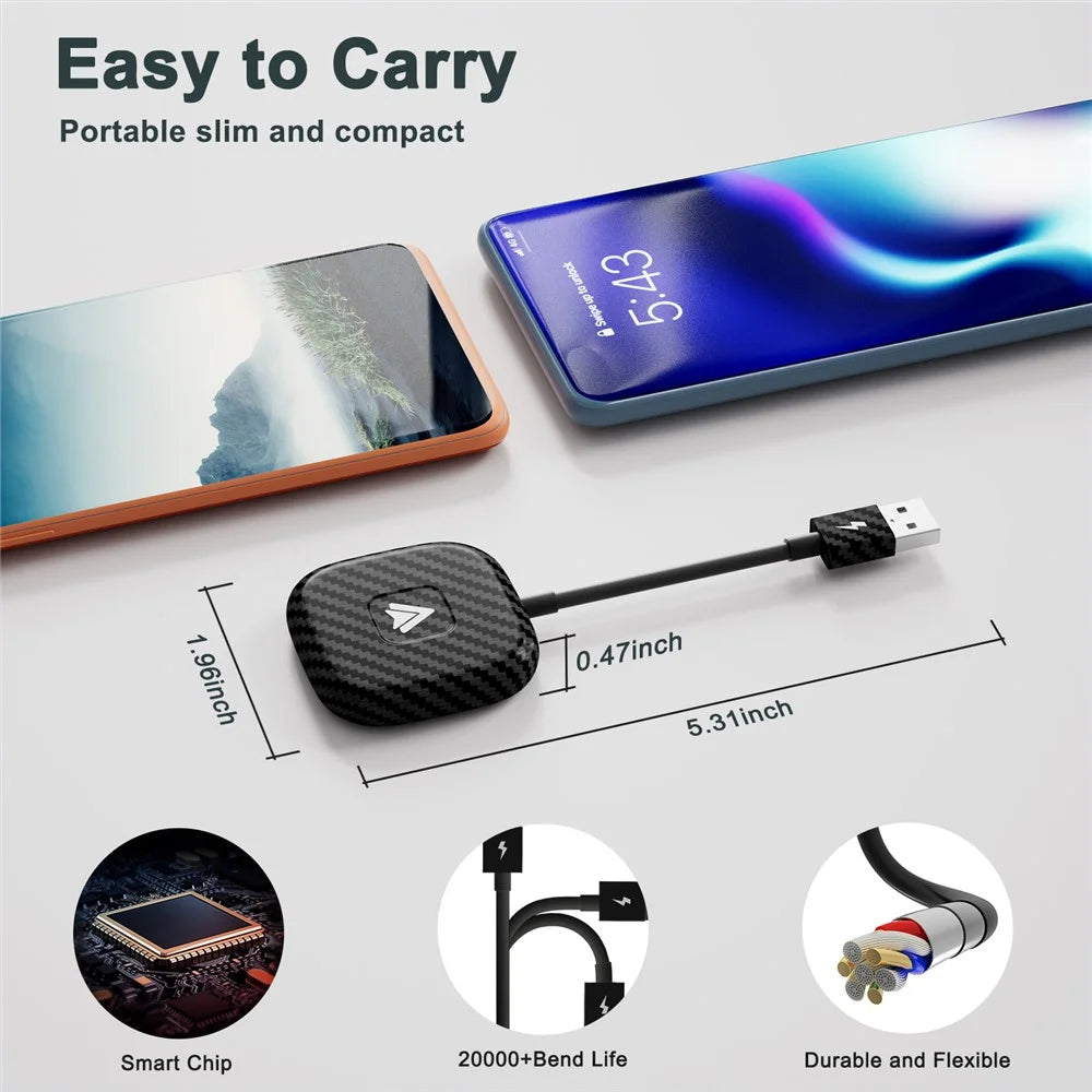 THT-020-4+ Wireless Car Player Adapter Wired to Wireless Android Auto Car Play Converter Support USB  /  Type-C Interface, Black - 4