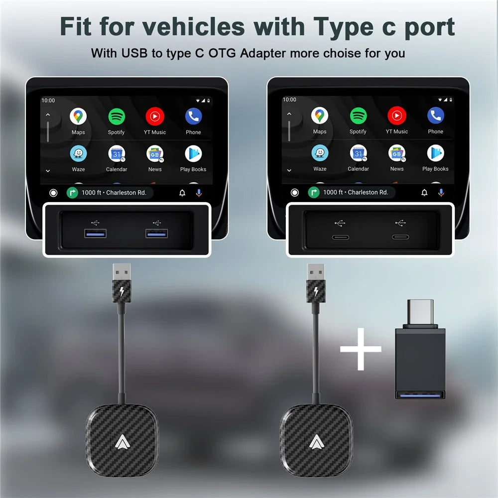 THT-020-4+ Wireless Car Player Adapter Wired to Wireless Android Auto Car Play Converter Support USB  /  Type-C Interface, Black - 6
