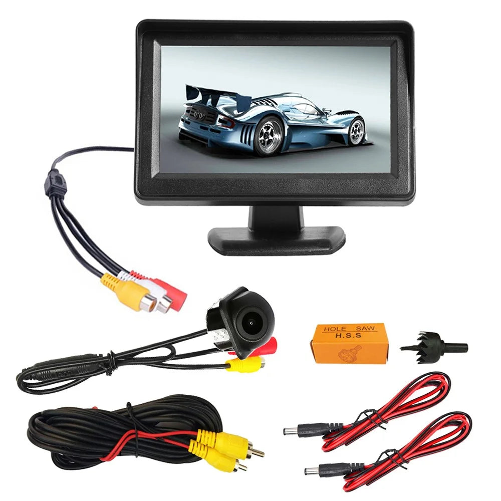 RH-307 4.3-inch LCD Video Display Monitor with Straw Hat Camera (AV Cable) Rear View Parking System Kit - 1