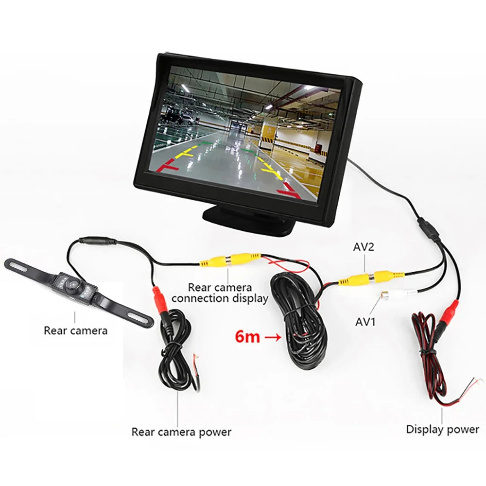 RH-309 4.3-inch LCD Car Monitor Camera Rear View Parking System Kit with License Plate Camera (AV Cable) - 4