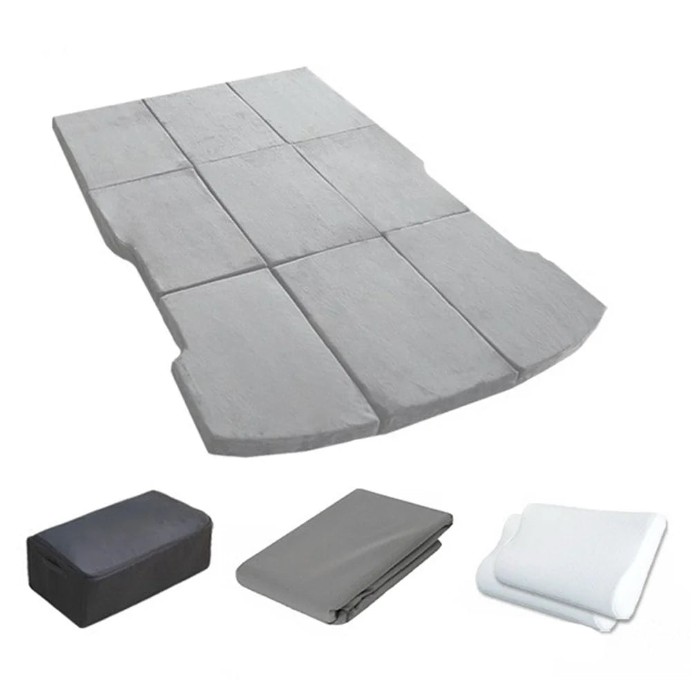 For Tesla Model Y / 3 Memory Foam Mattress Tri-fold Splicing Car Sleeping Mat with Storage Case, Bedspread, 1 Pair Pillow - 1