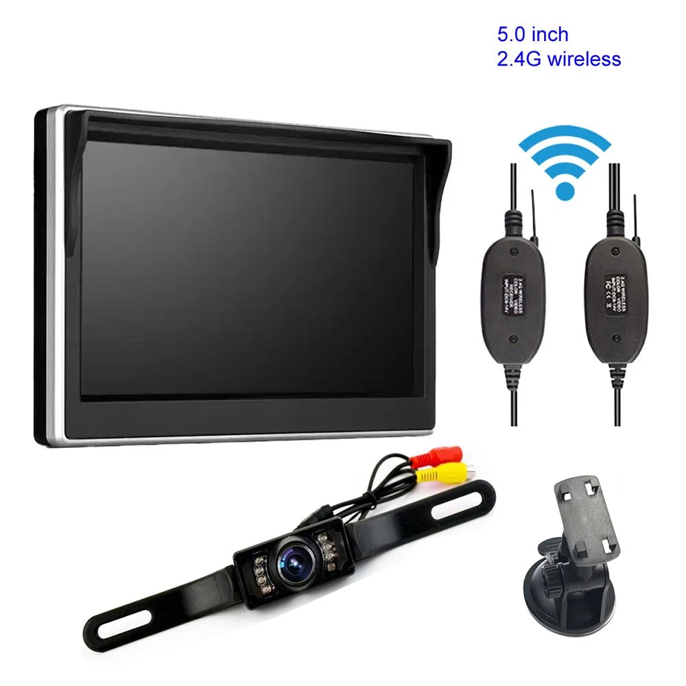 5-inch LCD Display 2.4G Wireless Backup Rear View Camera Monitor Long License Plate Frame Car Camera - 2