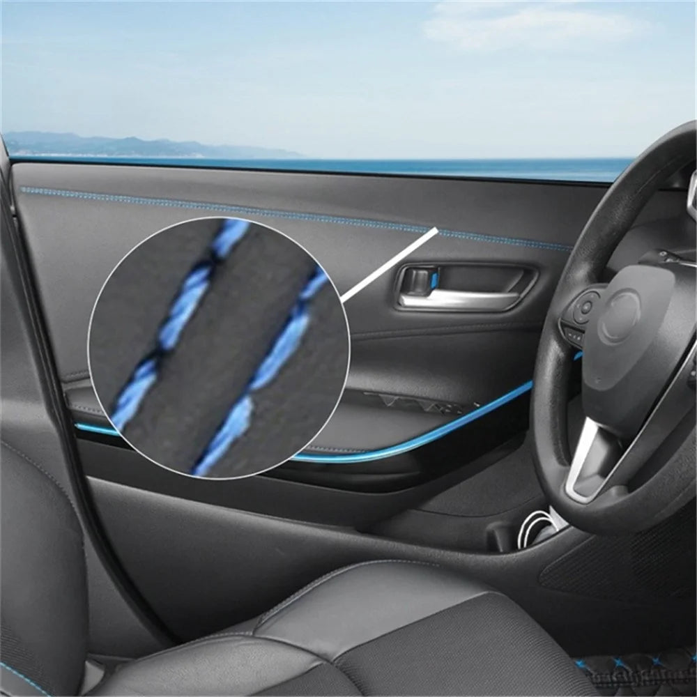 8m Car Interior Trim Strip Automobile Center Console PU Leather Adhesive Decorative Strip - Red - 5