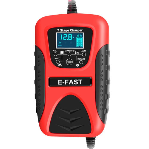 E-FAST zyx-J20 12V 7A 7-Stage Battery Charger Car Motorcycle Lead-Acid Battery Charger Maintainer - Red / EU Plug - 1