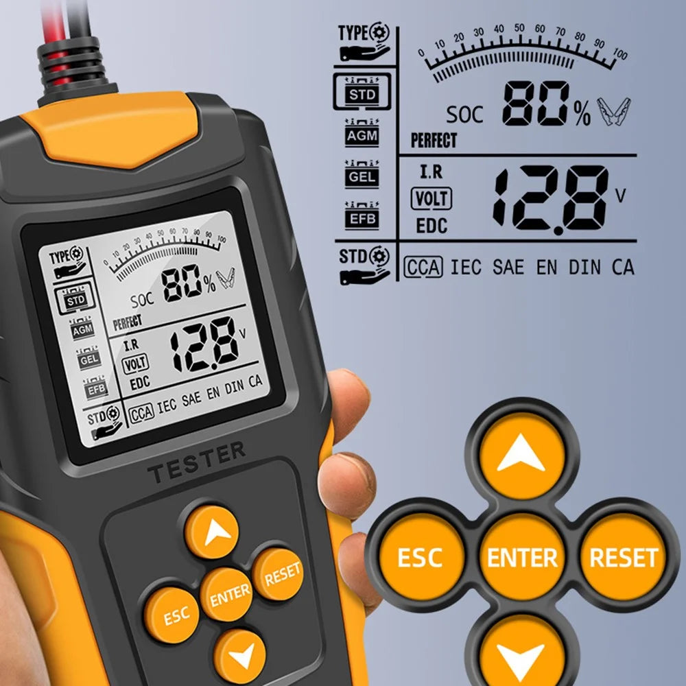 E-FAST TK100 12V / 24V Car Battery Tester Battery Analyzer Digital Resistance Measuring Instrument - Orange - 4