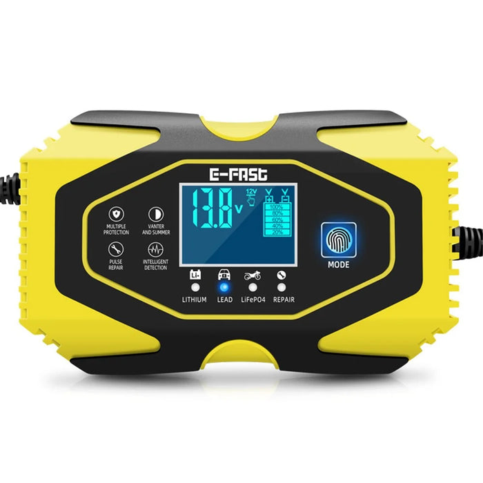E-FAST zyx-J40 12V / 24V 7-Stage Car Motorcycle Battery Charger Lead-Acid Lithium Battery Charger - Yellow / EU Plug - 1