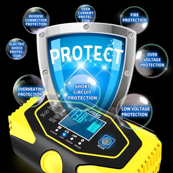 E-FAST zyx-J40 12V / 24V 7-Stage Car Motorcycle Battery Charger Lead-Acid Lithium Battery Charger - Yellow / EU Plug - 4