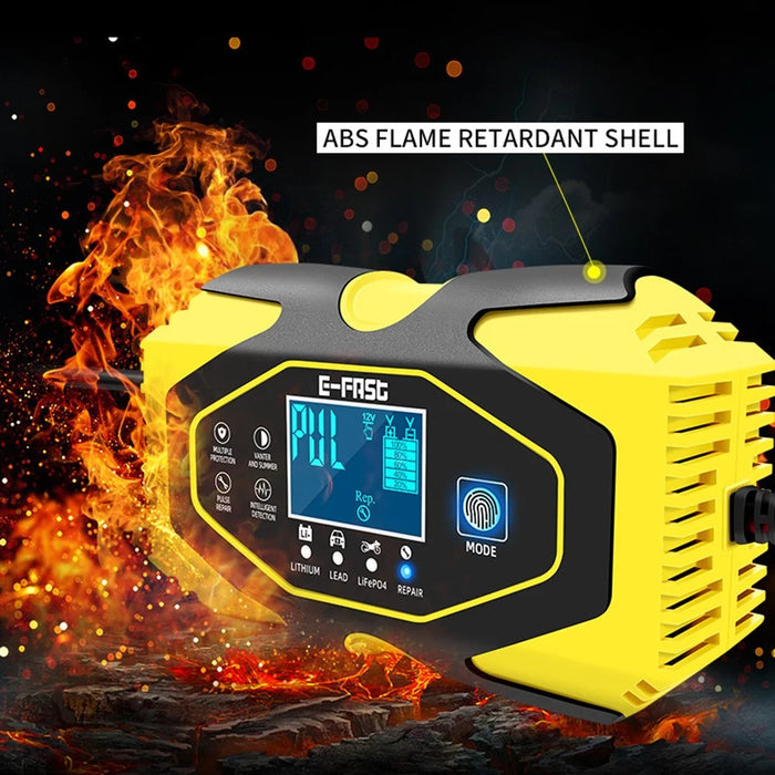 E-FAST zyx-J40 12V / 24V 7-Stage Car Motorcycle Battery Charger Lead-Acid Lithium Battery Charger - Yellow / EU Plug - 5