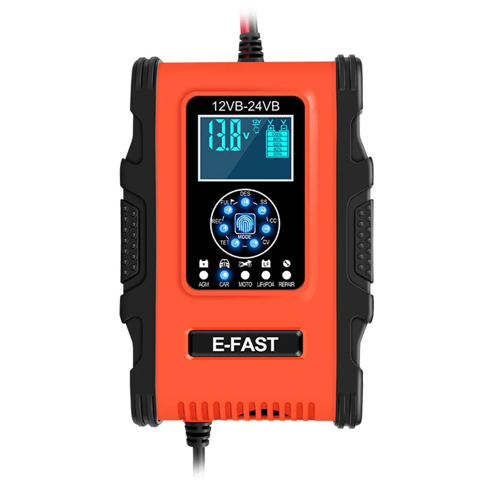 E-FAST TK500 12V / 24V 7-Stage Intelligent Battery Charger Car Truck Lead-Acid Battery Restore Charger - Orange / EU Plug - 1