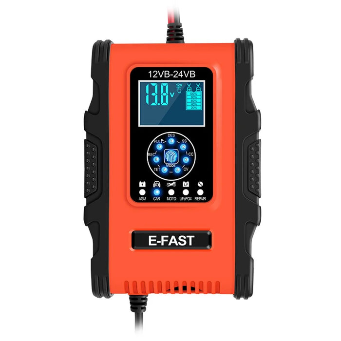 E-FAST TK500 12V / 24V 7-Stage Intelligent Battery Charger Car Truck Lead-Acid Battery Restore Charger - Orange / EU Plug - 1